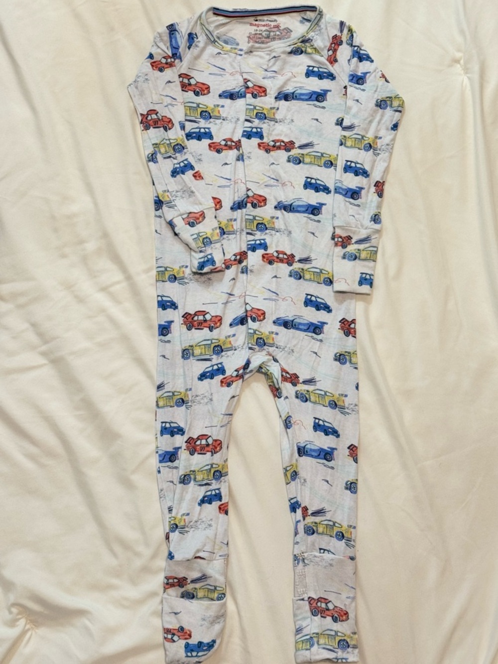 Magnetic me toddlerCars Print Footed Pajamas - Blue Red Yellow